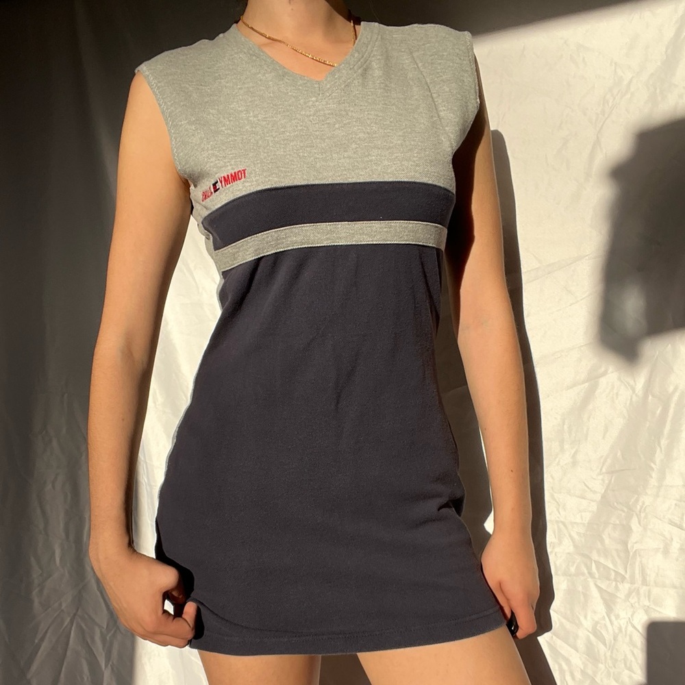 Tommy Hilfiger Gray & Navy Blue T-Shirt Mini Dress - Size XXL (Fits Medium)